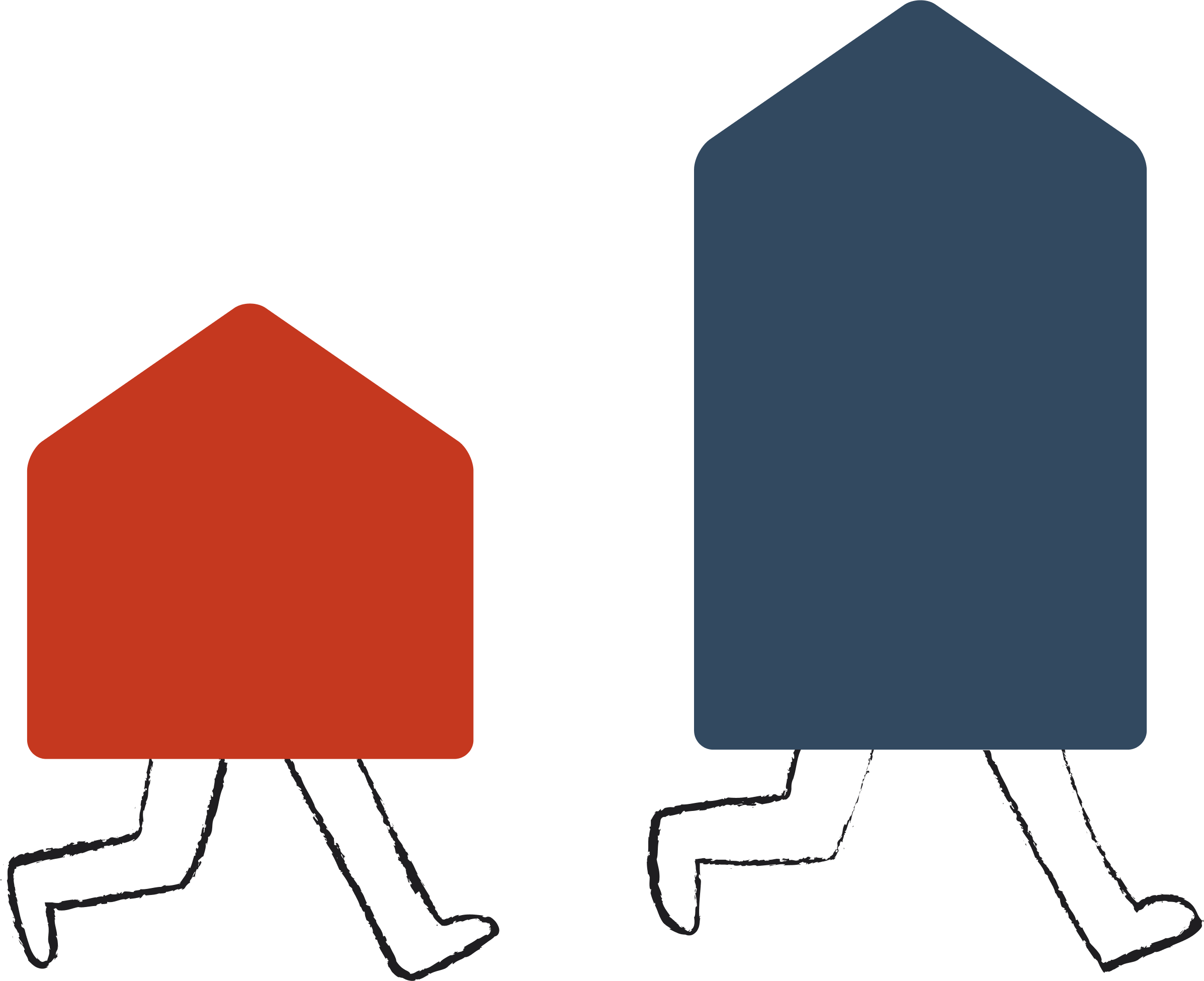 Two Houses in Motion – Large and Small